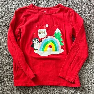 H&M Kids Red Long Sleeve Tee with Holiday Design